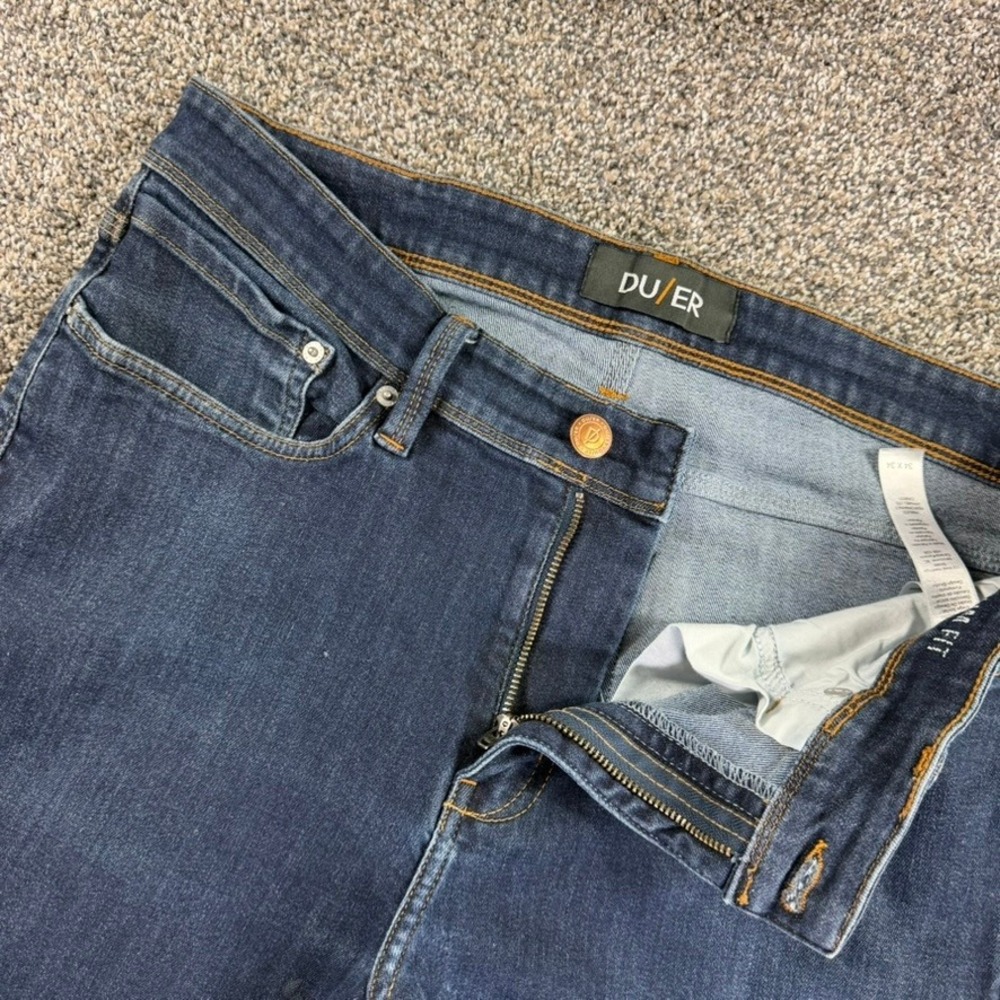 DU/ER L2X Slim Fit Jeans Mens 34x34 Dark Wash Blue Performance Denim Stretch - Picture 3 of 16